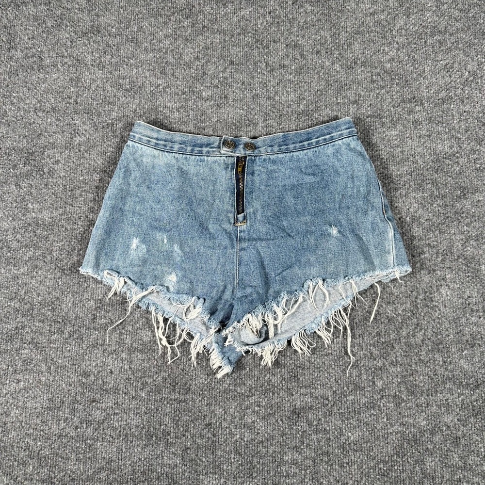 DKNY Shorts Womens Size 16 Blue High Waisted Distressed Frayed Raw Hem Denim